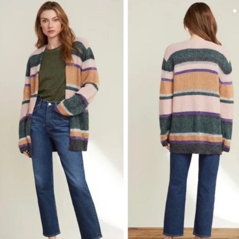 Veronica Beard Elizabeth Striped Alpaca Cashmere Open Cardigan Sweater women M